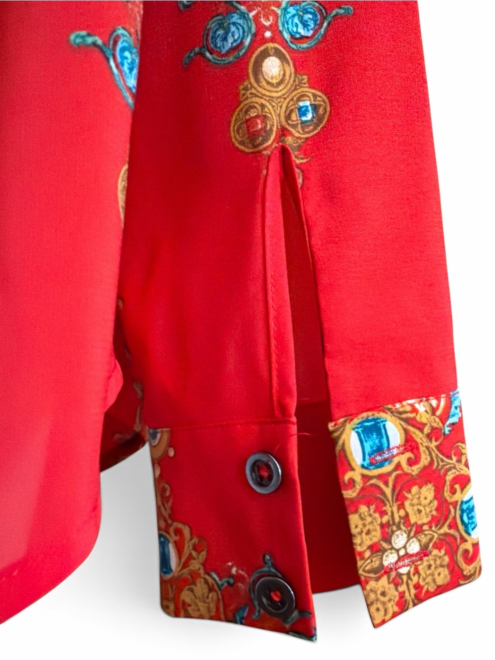 Motto Size 10 Red Baroque Jewel Print Button Down Blouse Long Sleeve Statement - Picture 5 of 7